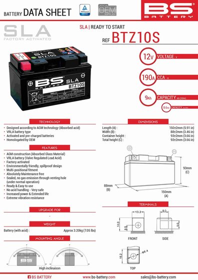 300636-1 BS BATTERY btz10s sla battery