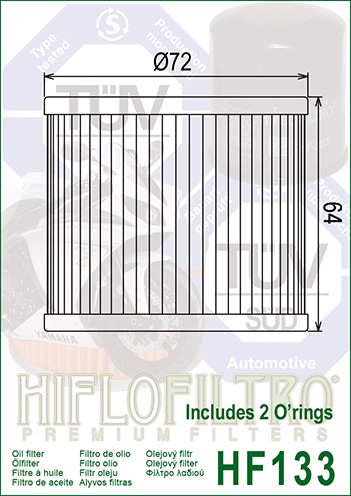 20-HF133 Hiflofiltro hiflo oil filter hf133 (incl.o-rings)