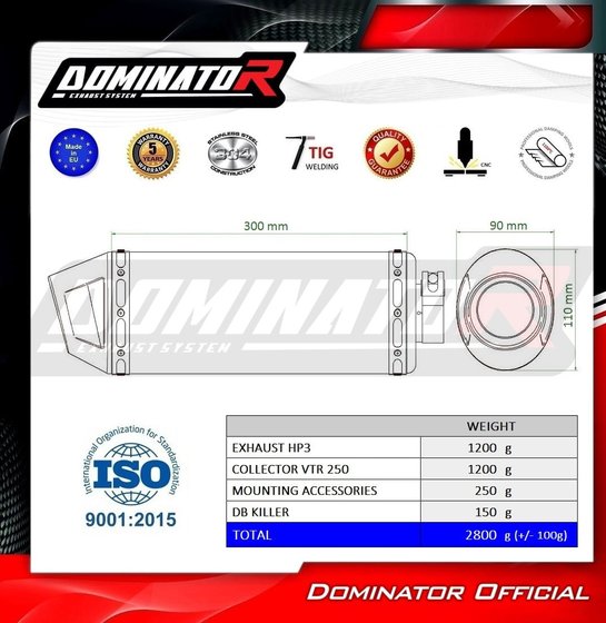 HO115DFBL Dominator full exhaust system collector silencer hp3 black + db killer