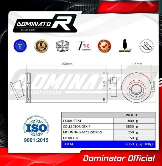 SU024DFSST Dominator full exhaust system collector silencer st + db killer