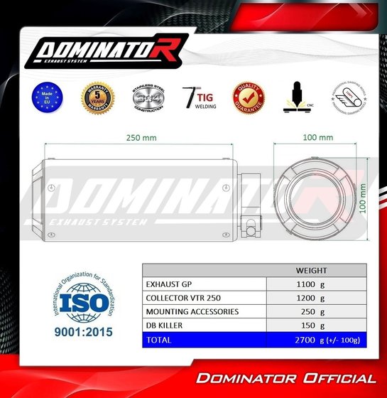 HO115DC Dominator full exhaust system collector silencer gp + db killer