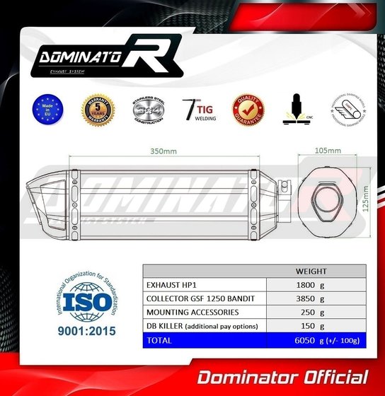 SU103DFBL-S Dominator full exhaust system silencer hp1 black