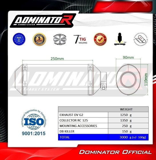 KT075DEXFSA Dominator full exhaust system ex silencer ov g2 + db killer