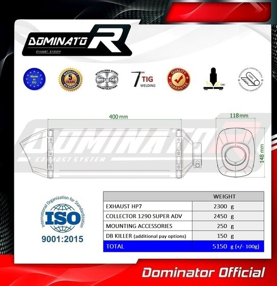 KT070DP7-S Dominator full exhaust system silencer hp7