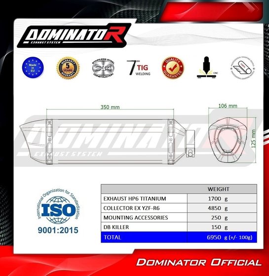 YA111DEXSFFT Dominator full exhaust system ex silencer titanium hp6 + db killer