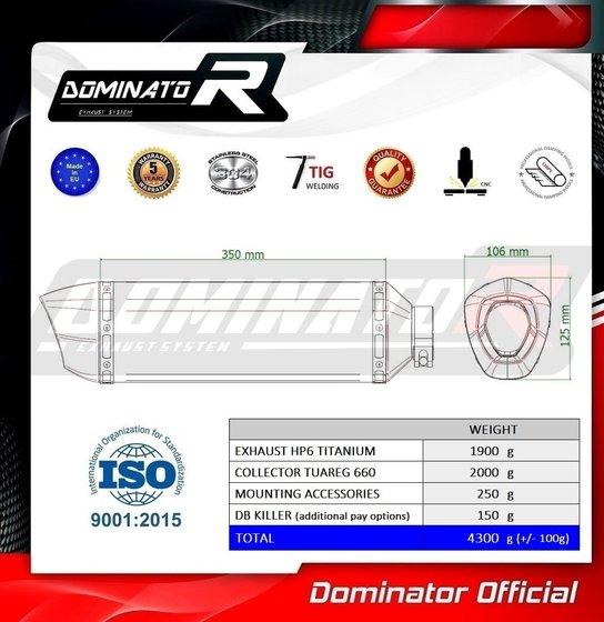 AP038DFT-S Dominator full exhaust system silencer titanium hp6