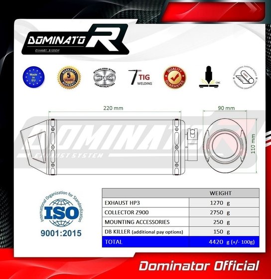 KA074DF-S Dominator full exhaust system low level hp3