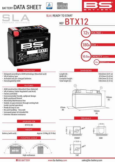 300680 BS BATTERY btx12 sla battery