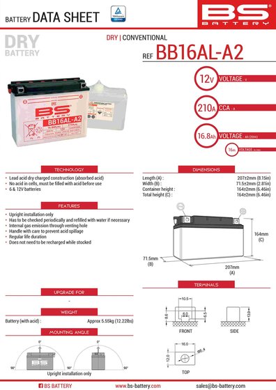 BS BATTERY bb16al-a2 (yb16ala2) battery