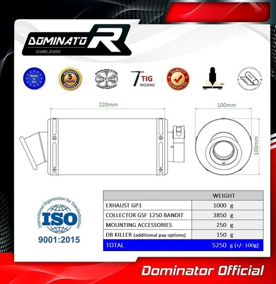 SU103DCBL-S Dominator full exhaust system silencer gp1 black