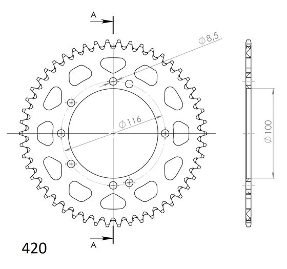 17104AK50 Supersprox supersprox alu rear sprocket ka kx80/85 black 50