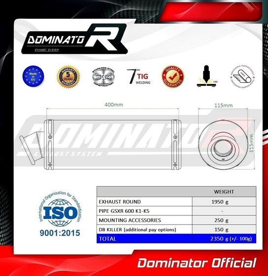 SU003DST-S Dominator exhaust silencer round