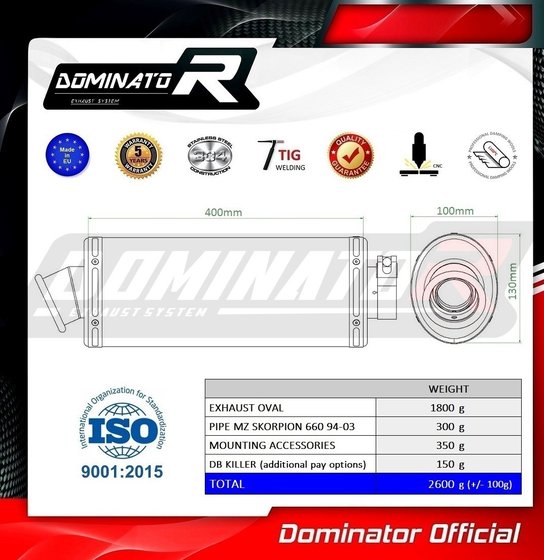 MZ001DA-S Dominator exhaust silencer oval