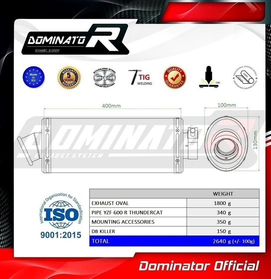 YA012DA-H Dominator homologated exhaust silencer oval