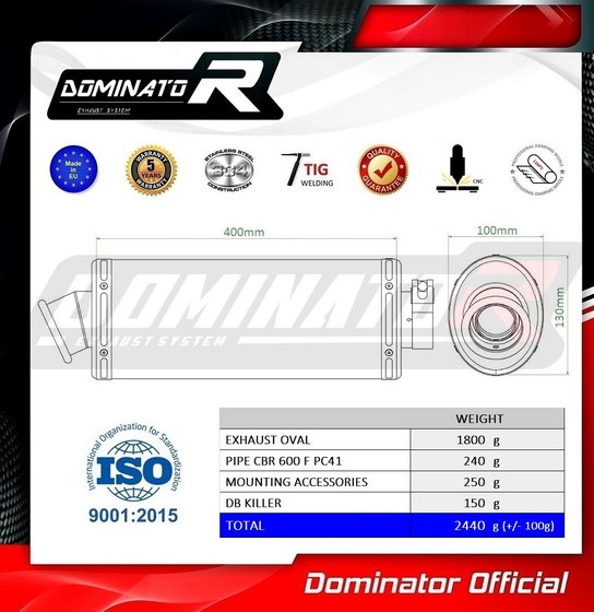 HO085DA-H Dominator homologated exhaust silencer oval