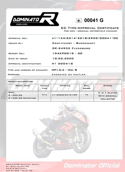 BW016DF-H Dominator homologated exhaust silencer hp1