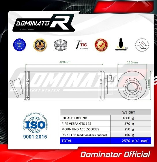 PG004DST-S Dominator exhaust silencer st