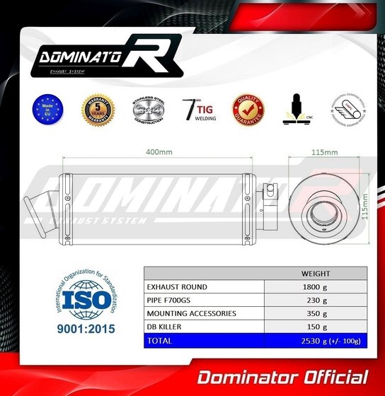 BW027DST-H Dominator homologated exhaust silencer round