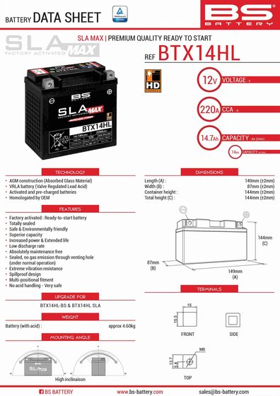 300882 BS BATTERY btx14hl sla max battery