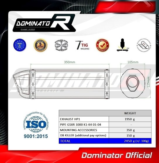 SU032DFBL-S Dominator exhaust silencer muffler bolt-on hp1 black