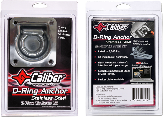 CALIBER stainless steel d-ring tie down kit (2 pack)