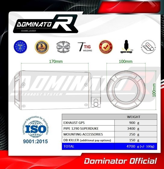 KT066DC-S Dominator exhaust silencer gps decat