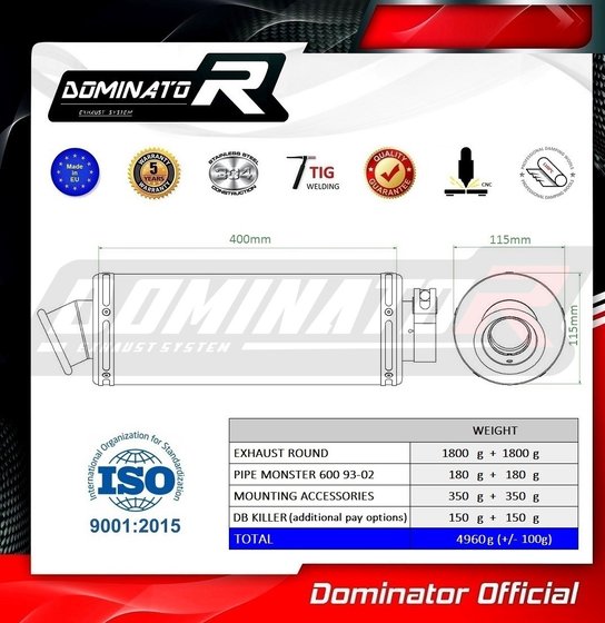 DU001DST-S Dominator exhaust silencer round