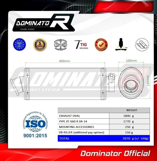 YA031DA-S Dominator exhaust silencer oval & 2 in 1 collector