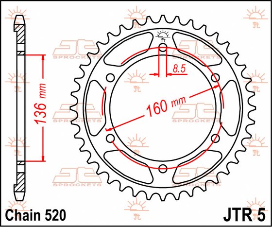 355245JT JT Sprockets rear sprocket 45 tooth pitch 520 jtr545