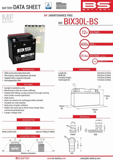 300753 BS BATTERY bix30l-bs battery