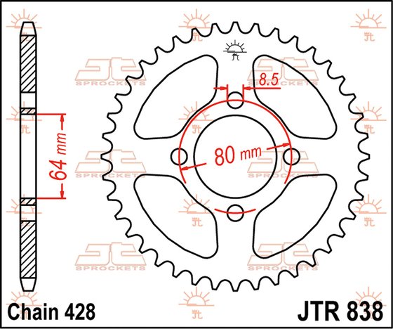 83845JT JT Sprockets rear sprocket 45 tooth pitch 428 jtr83845