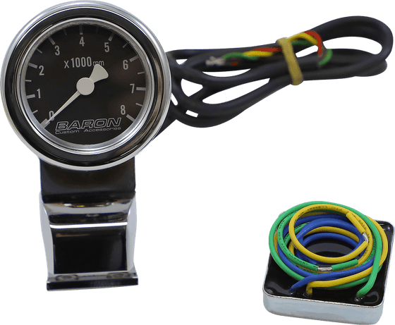 BA-7573-01 BARON 2" black face tachometer with mini bullet and 1" clamp