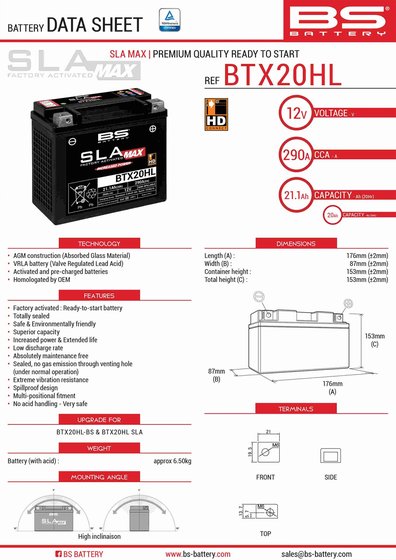 300883 BS BATTERY btx20hl sla max battery