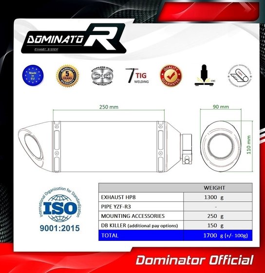 YA146DFBL-S Dominator exhaust silencer muffler hp8 black