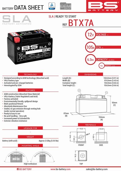 300672 BS BATTERY btx7a sla 12v battery