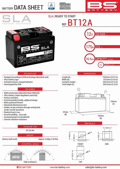 300679 BS BATTERY bt12a sla 12v 175 a battery