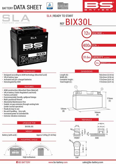 300631 BS BATTERY bs bix30l sla battery