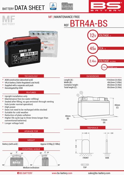 300624 BS BATTERY btr4a-bs battery