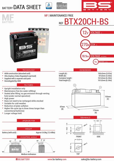 300616 BS BATTERY btx20ch-bs battery