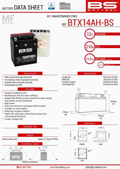 300606 BS BATTERY btx14ah-bs battery