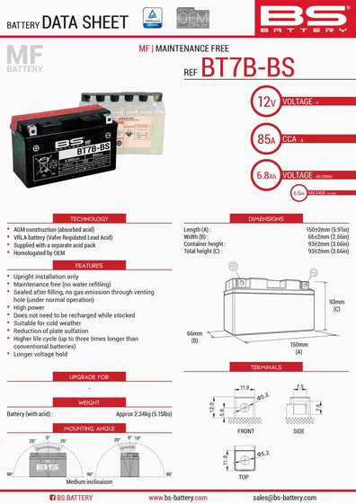 300626 BS BATTERY bt7b-bs battery