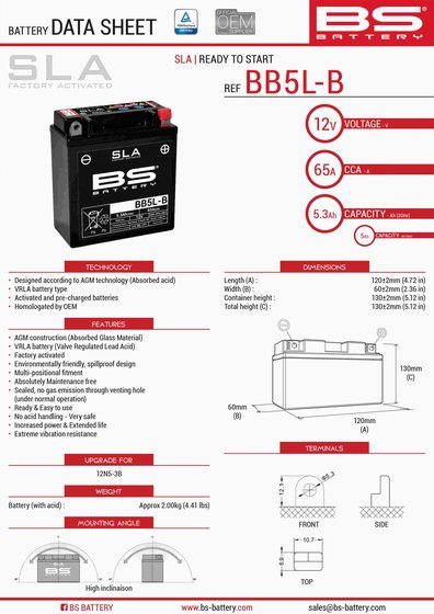 300671 BS BATTERY bb5l-b sla akumuliatorius