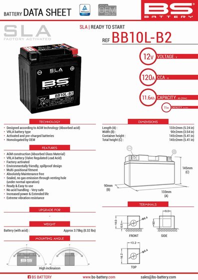 300677 BS BATTERY bb10l-a2/b2 akumuliatorius