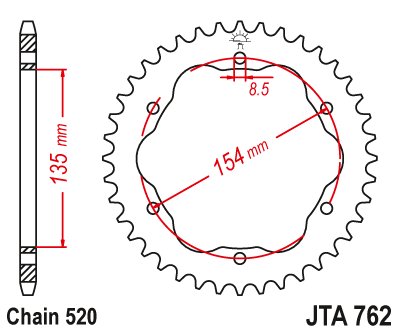 JTA762 JT Sprockets aliumininė galinė lenktyninė žvaigždė