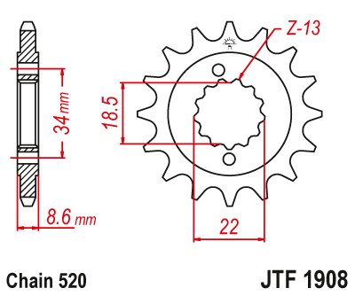 JTF1908 JT Sprockets plieninė priekinė žvaigždutė