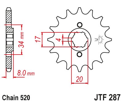 JTF287 JT Sprockets plieninė priekinė žvaigždutė