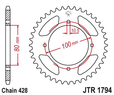 453345JT JT Sprockets galinė žvaigždutė 45 danties žingsnis 428 jtr179445