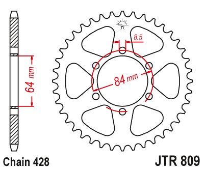 80953JT JT Sprockets galinė žvaigždutė 53 danties žingsnis 428 jtr80953