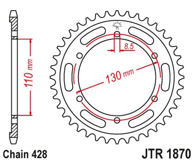 437244JT JT Sprockets galinė žvaigždutė 44 dantų žingsnis 428 jtr187044