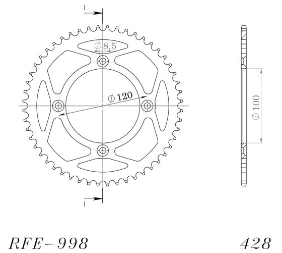 14104-50 Supersprox supersprox plieninė galinė žvaigždutė su rm80/85 / ya yz80/85 juoda 50